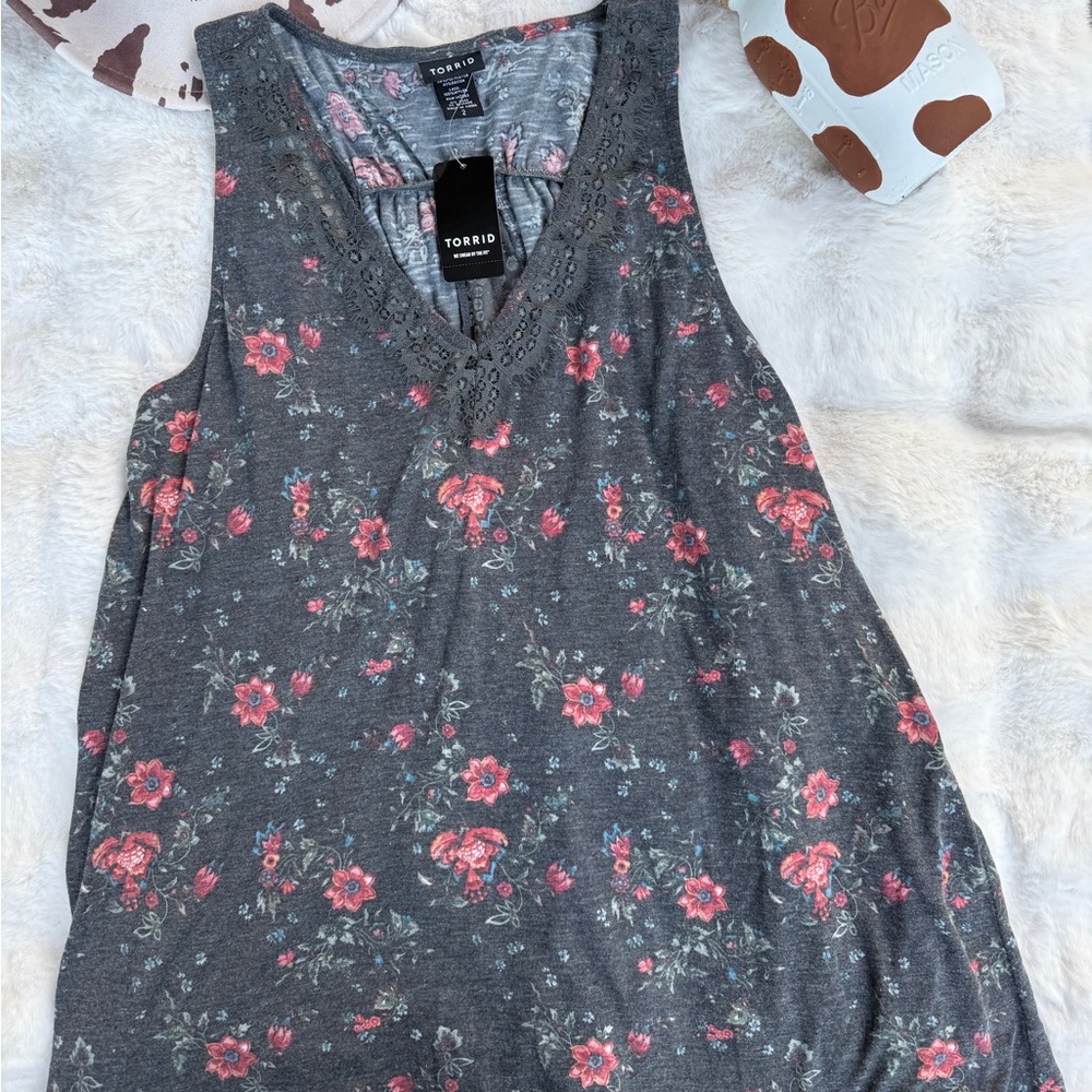 Torrid Charcoal Floral Tank Top